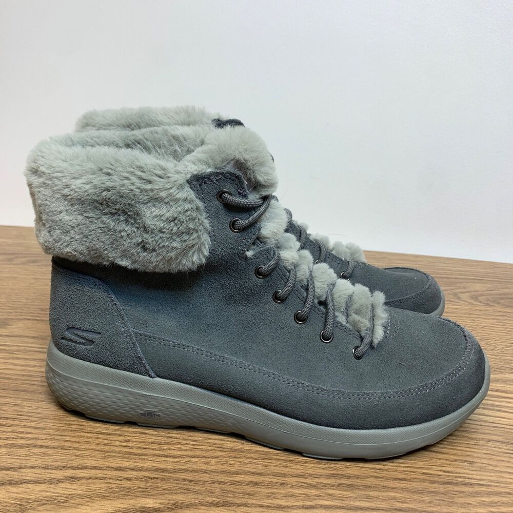 Skechers On The Go Winter Chill Womens Size 8 Boots Charcoal Faux Fur Booties